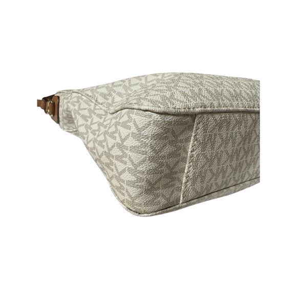 Michael Kors Jet Set Crossbody MK Logo Canvas Tan Leather Zip w/ Dust Bag - Picture 10 of 15